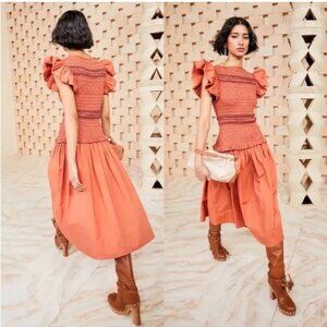 Ulla Johnson : Madeline Smocked dress (terracotta)